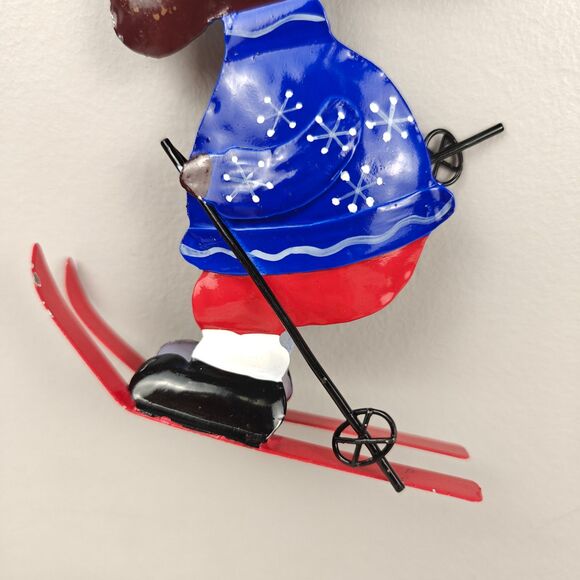 Skiing Moose Metal Christmas Tree Ornament Snowflake Sweater Holiday Winter 5” - Picture 4 of 8